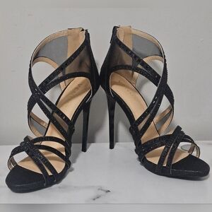 Venus Black Embellished Strappy Stiletto Sandal (4.5")- Size 8.5 NEW IN BOX